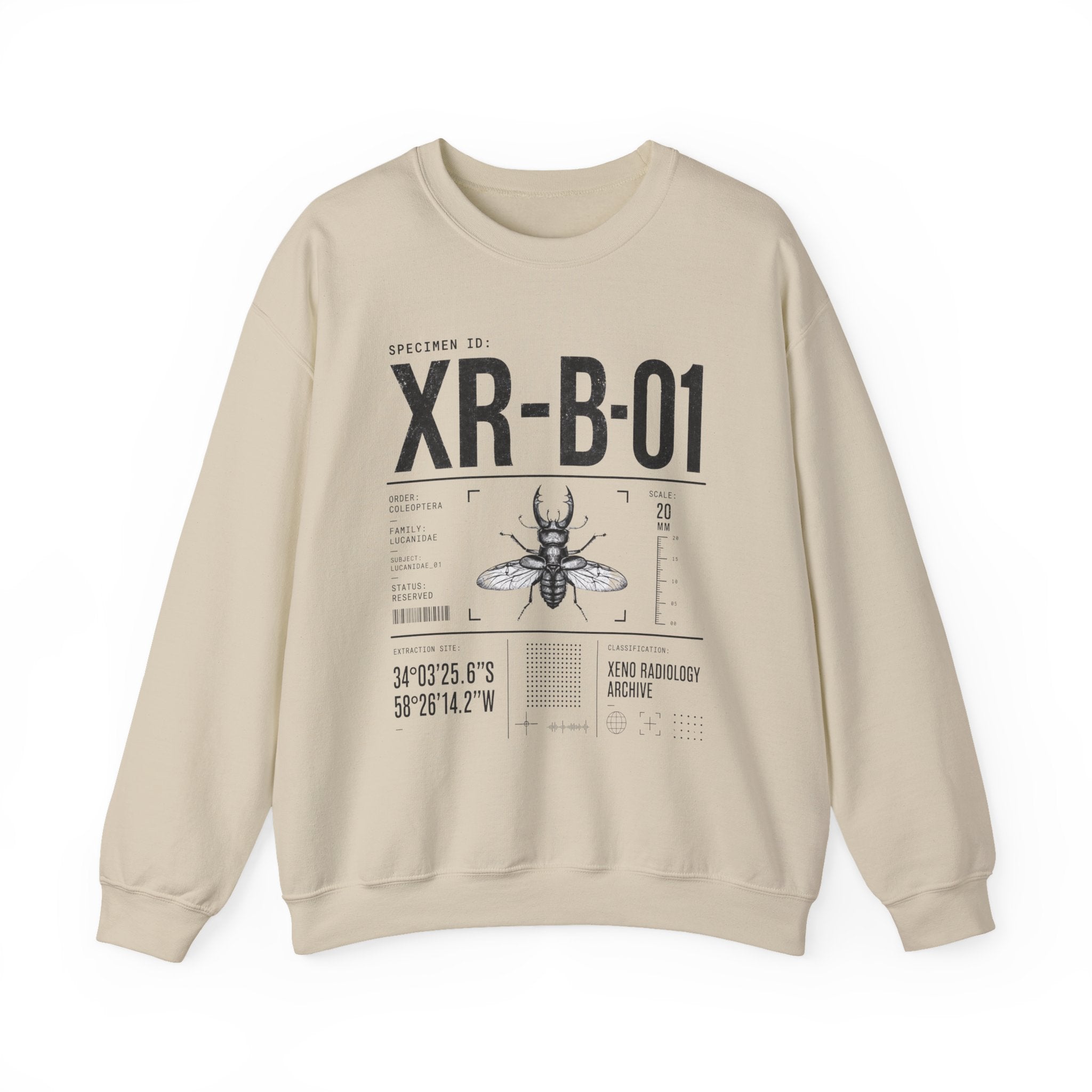 XR-B-01 Insect Specimen Diagram Sweatshirt | Entomology Illustration