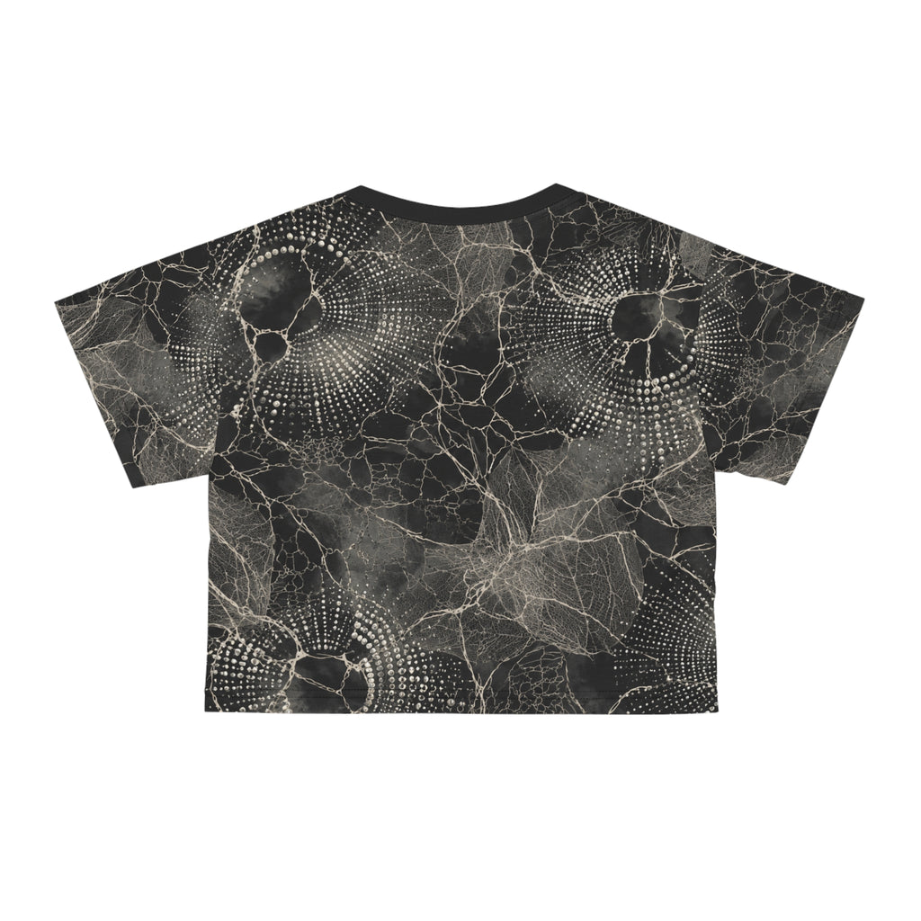 Dark Lace Floral Crop Tee — Vintage Spiderweb Pattern