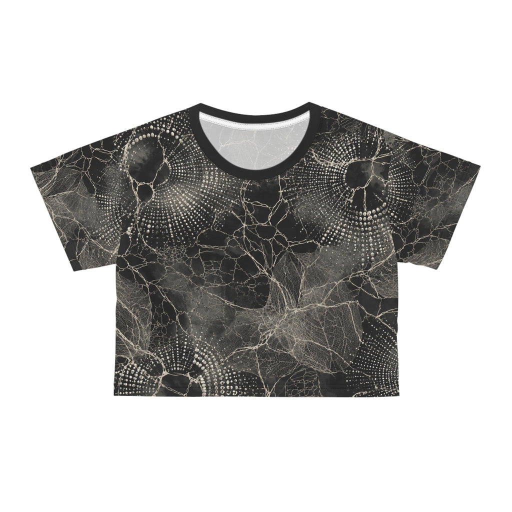 Dark Lace Floral Crop Tee — Vintage Spiderweb Pattern