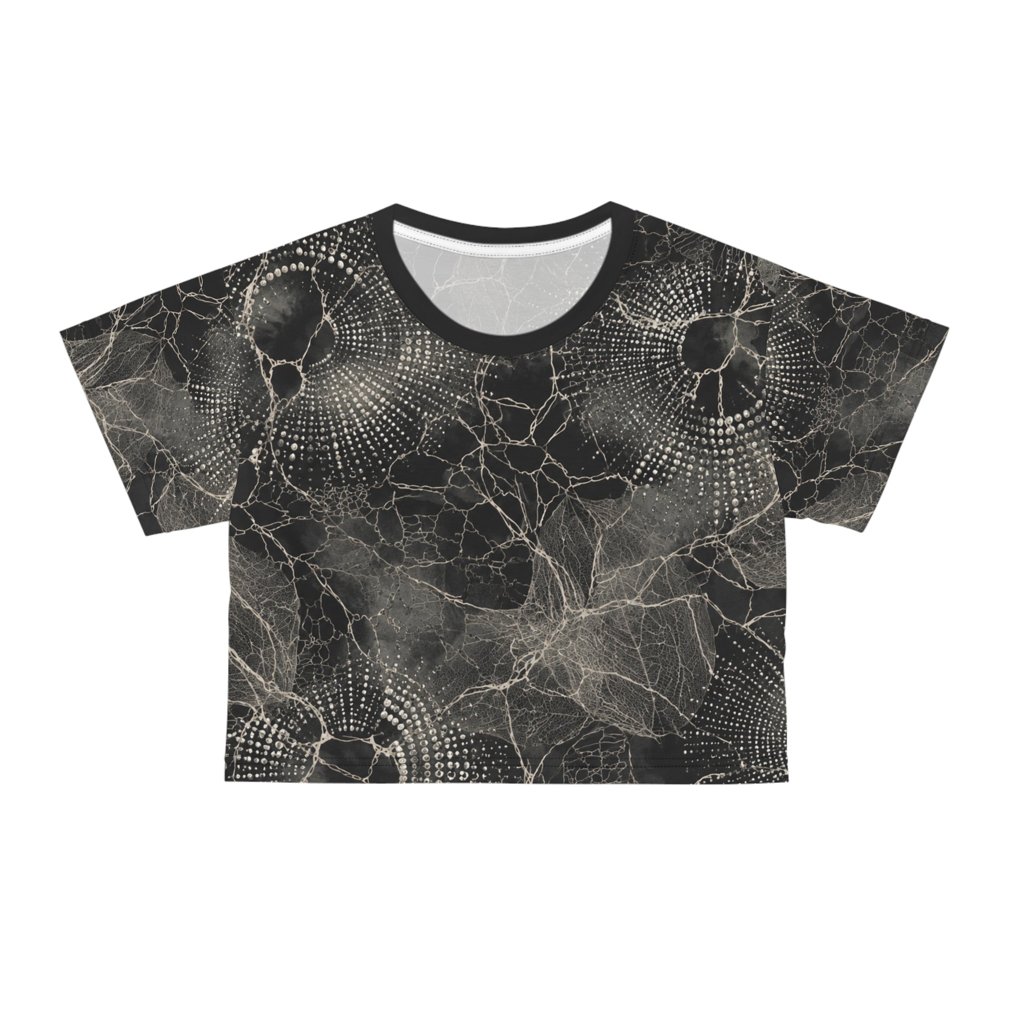 Dark Lace Floral Crop Tee — Vintage Spiderweb Pattern