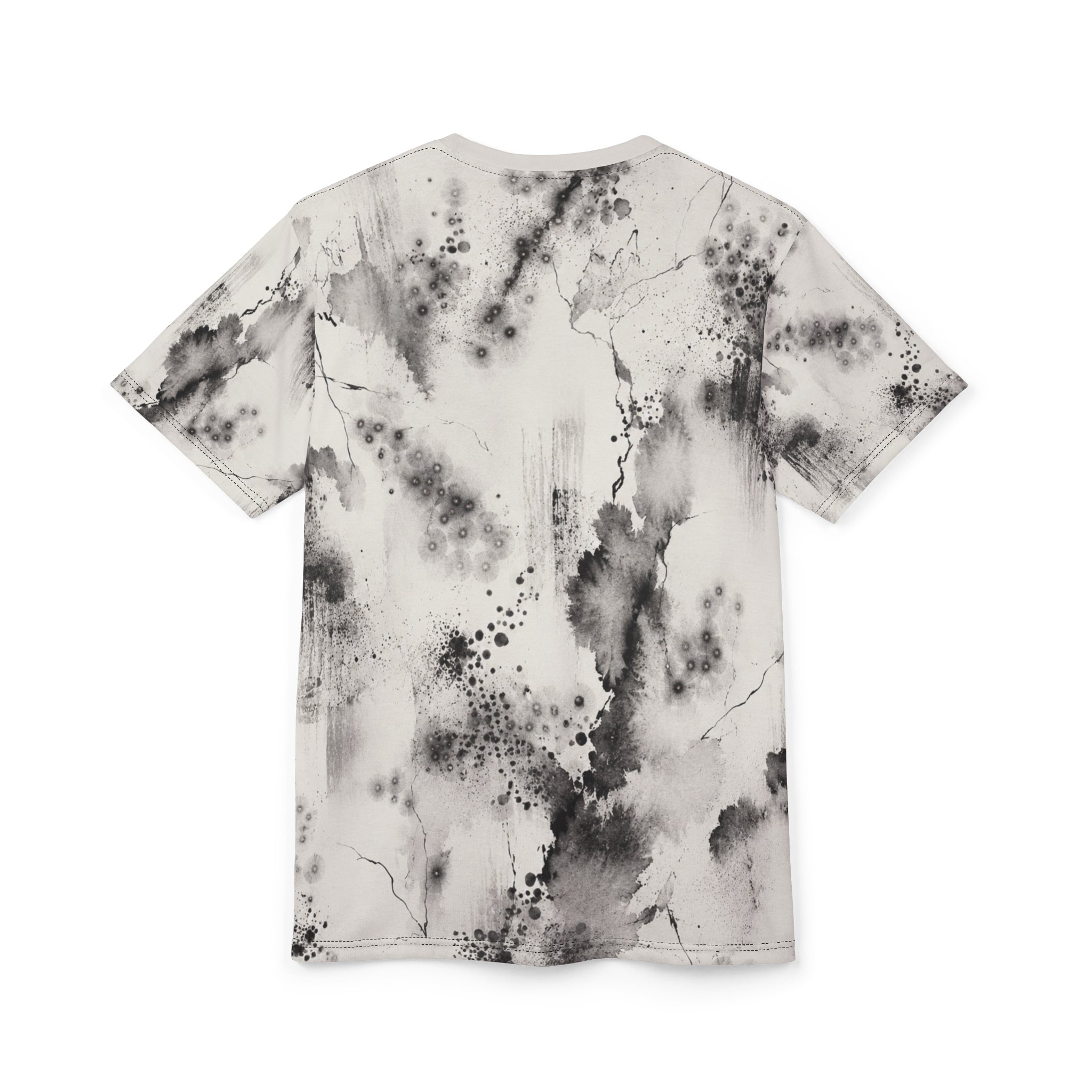 Monochrome Ink Wash Tee | Abstract Watercolor Marble All-Over Print