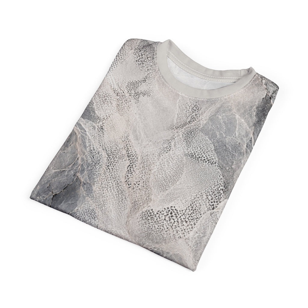 Marble Mist All-Over Print Tee — Subtle Gray Abstract Stone Pattern
