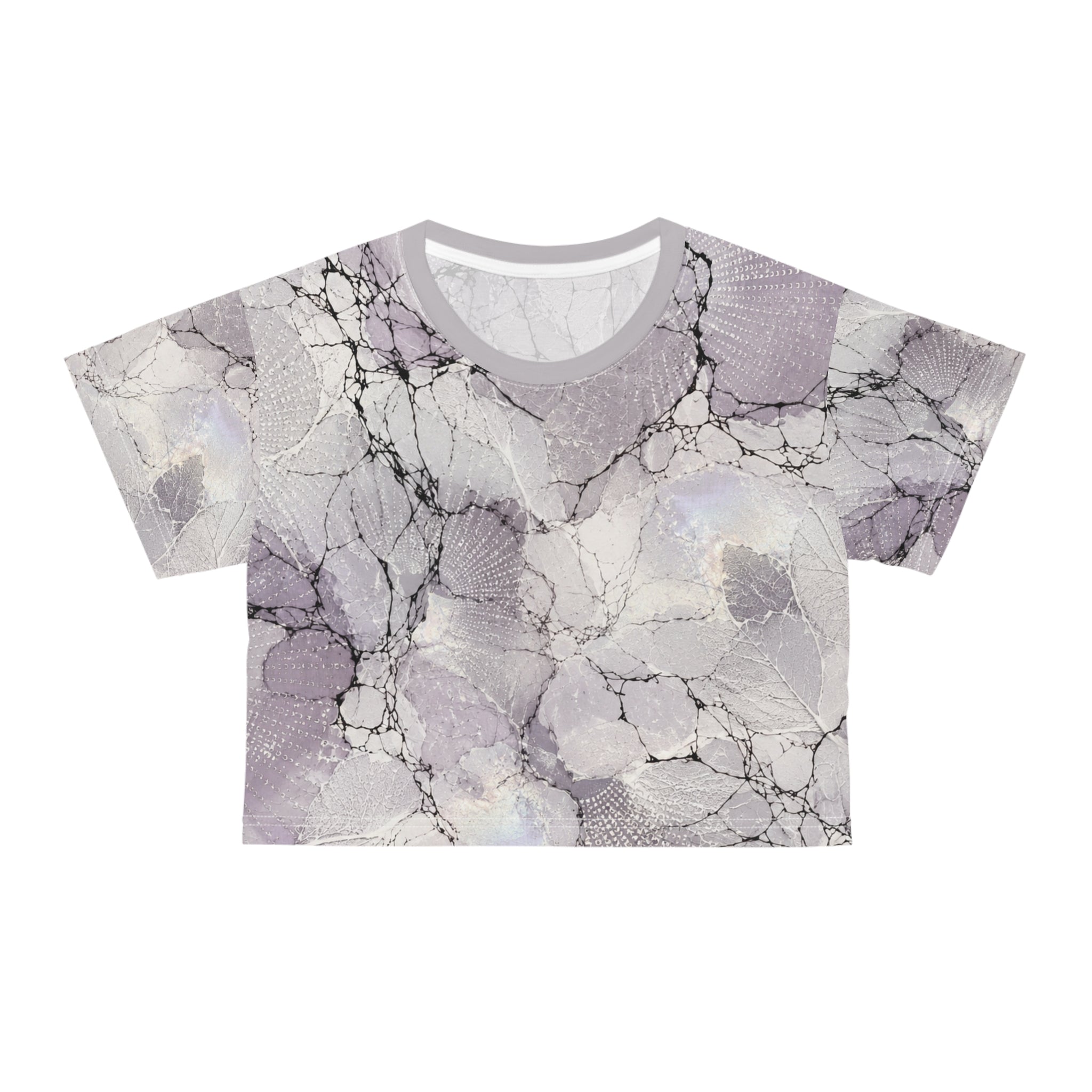 Marble Lavender Crop Tee — Abstract Pastel All-Over Print