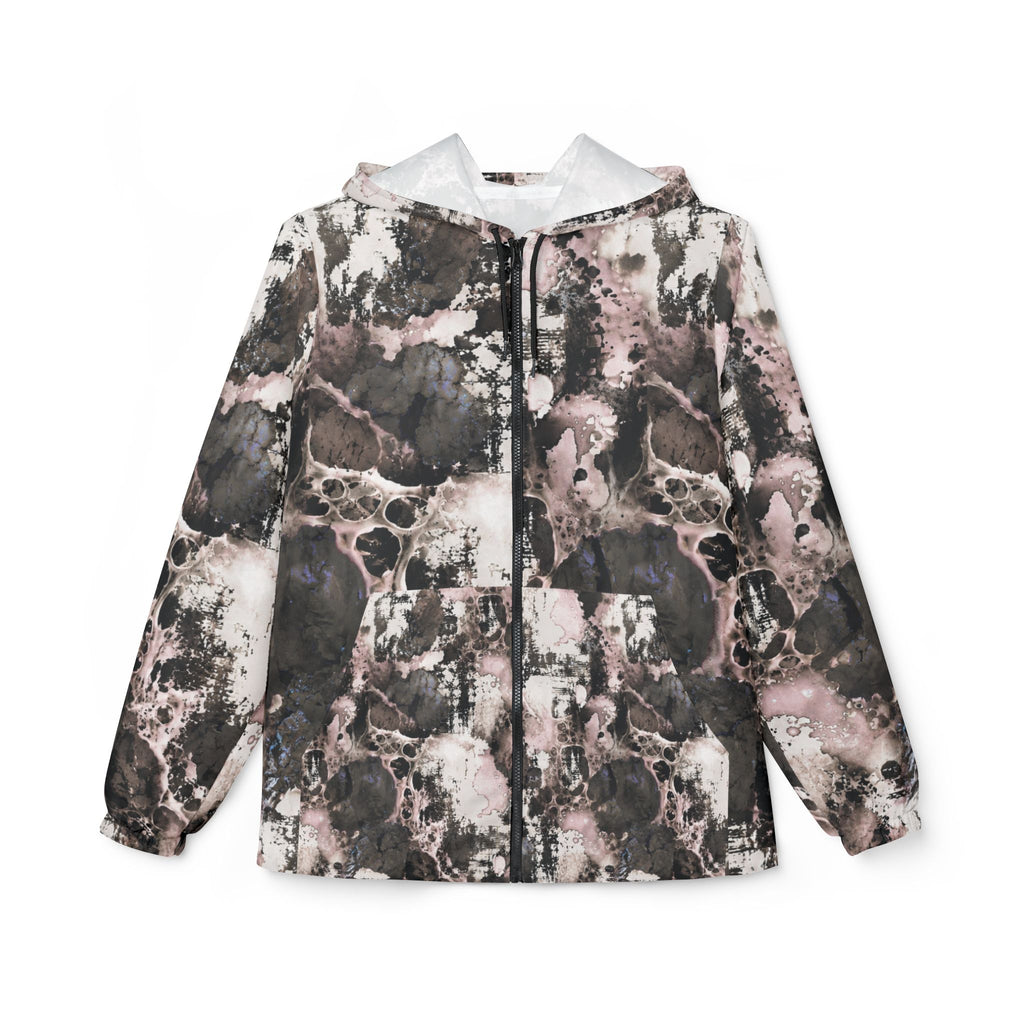 Abstract Marble Print Windbreaker Jacket – Pink & Charcoal All-Over-Print