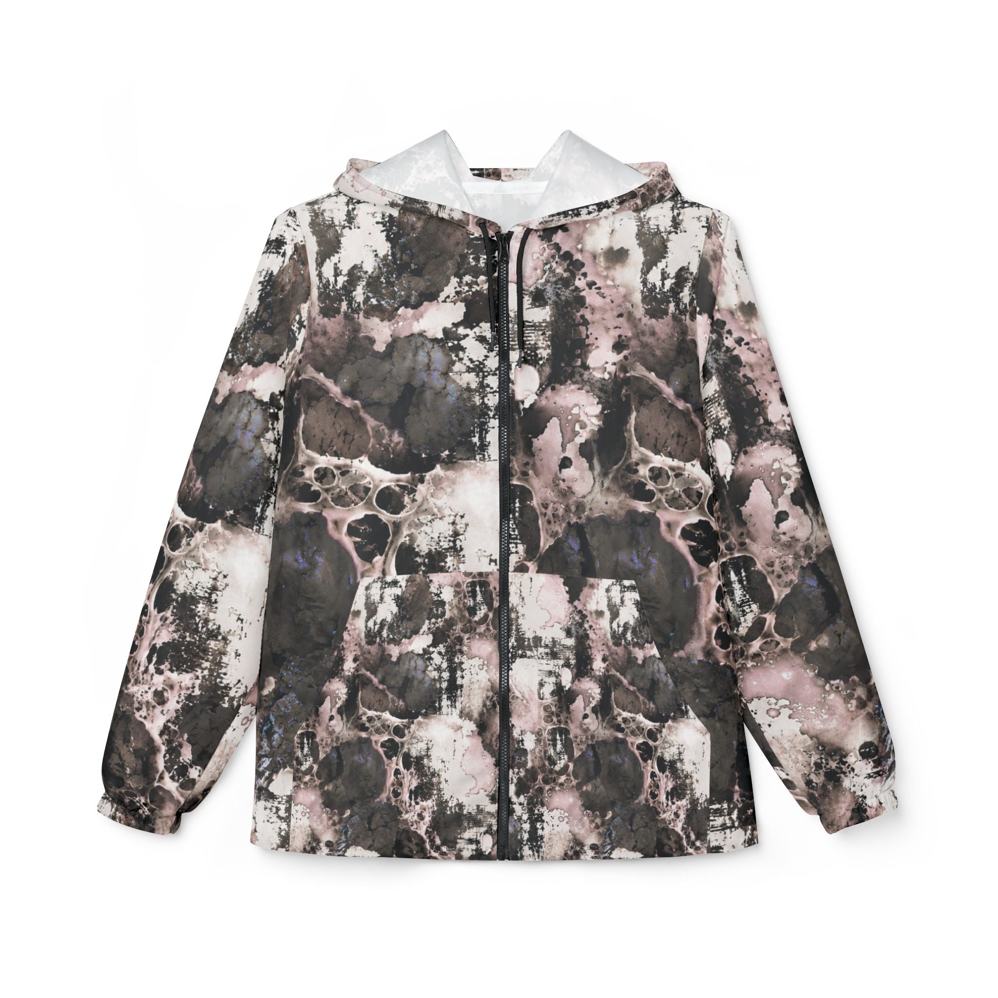 Abstract Marble Print Windbreaker Jacket – Pink & Charcoal All-Over-Print