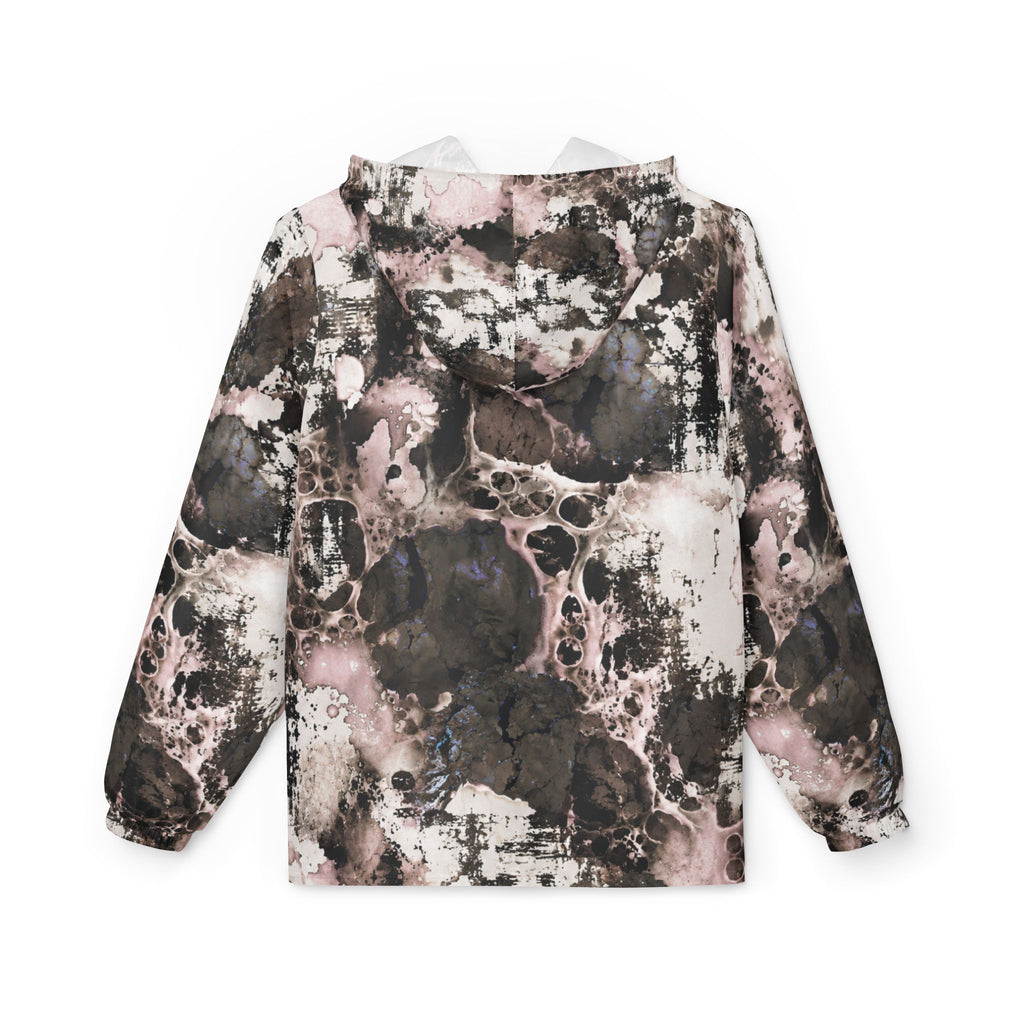Abstract Marble Print Windbreaker Jacket – Pink & Charcoal All-Over-Print