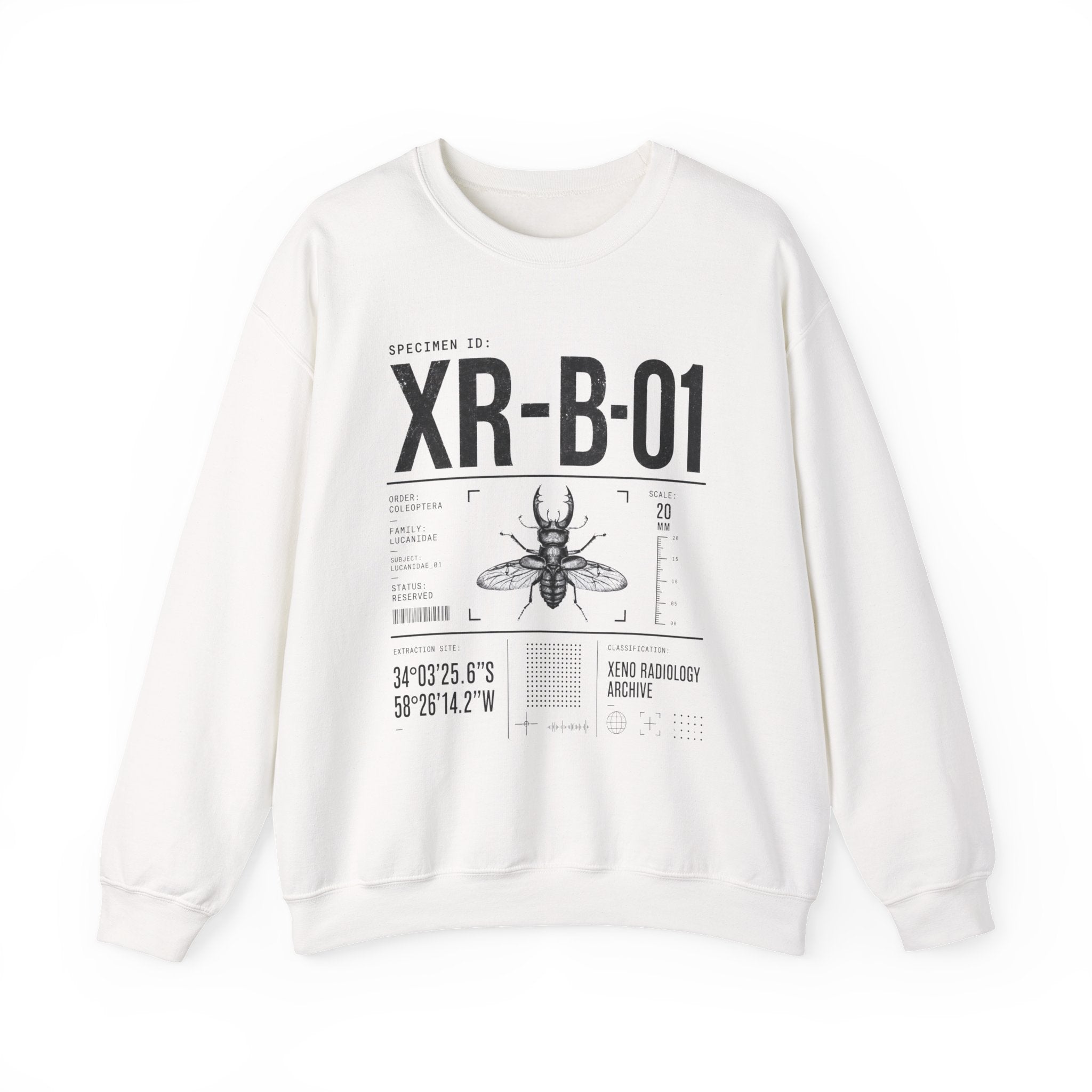 XR-B-01 Insect Specimen Diagram Sweatshirt | Entomology Illustration