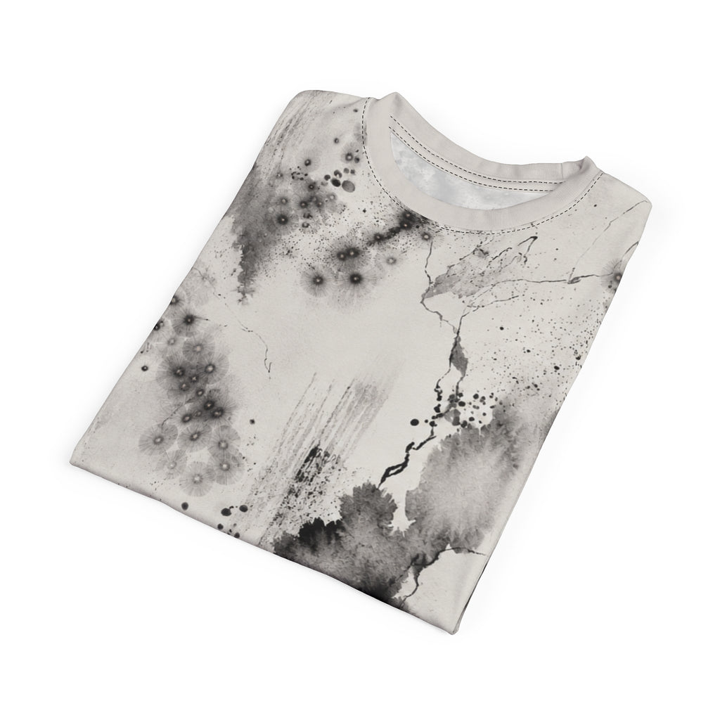 Monochrome Ink Wash Tee | Abstract Watercolor Marble All-Over Print