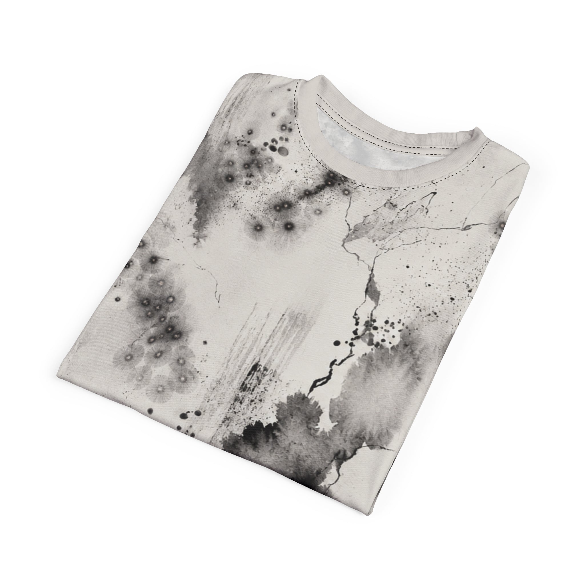 Monochrome Ink Wash Tee | Abstract Watercolor Marble All-Over Print