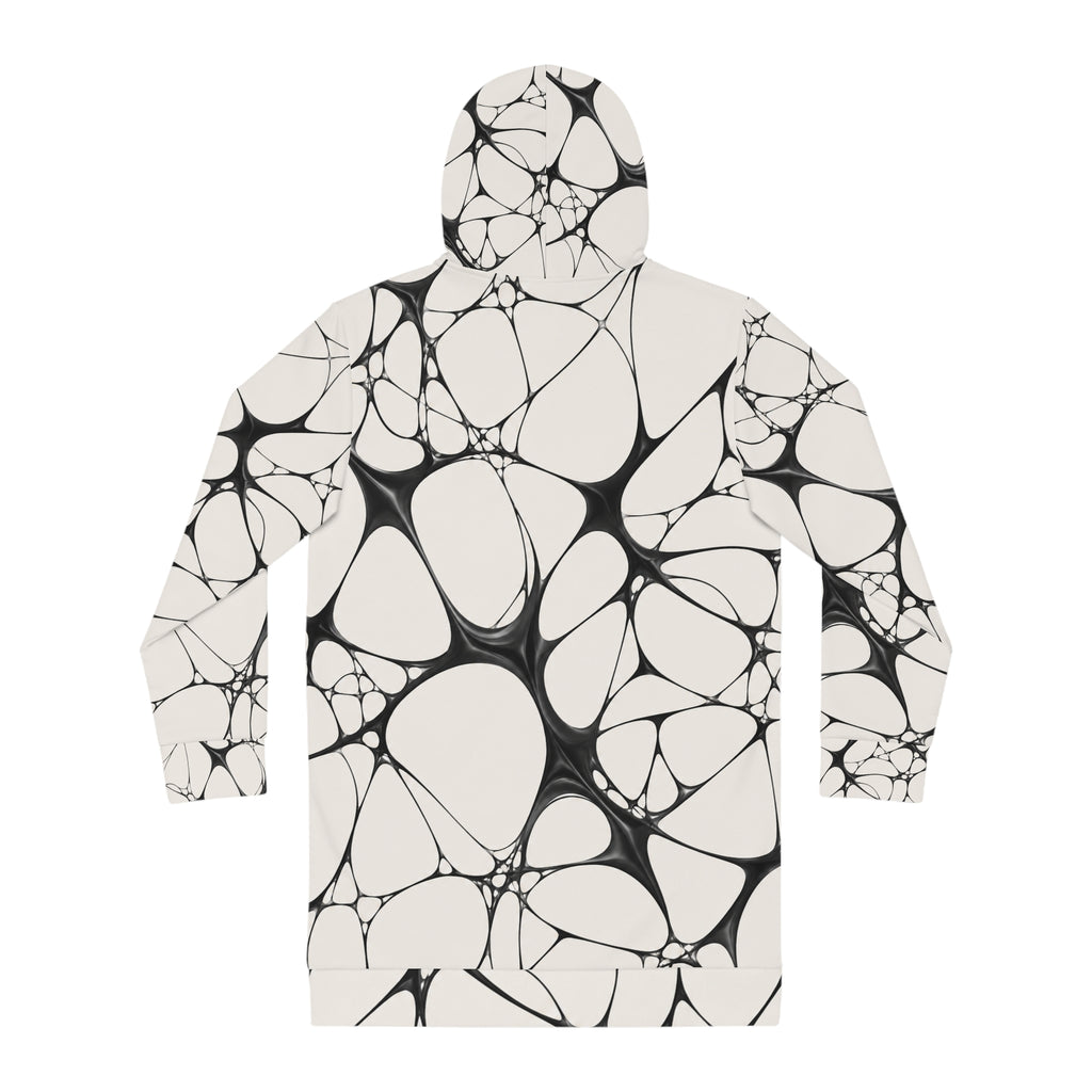 Marbled Abstract Hoodie Dress — Black & White All-Over Print