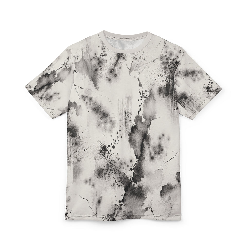 Monochrome Ink Wash Tee | Abstract Watercolor Marble All-Over Print