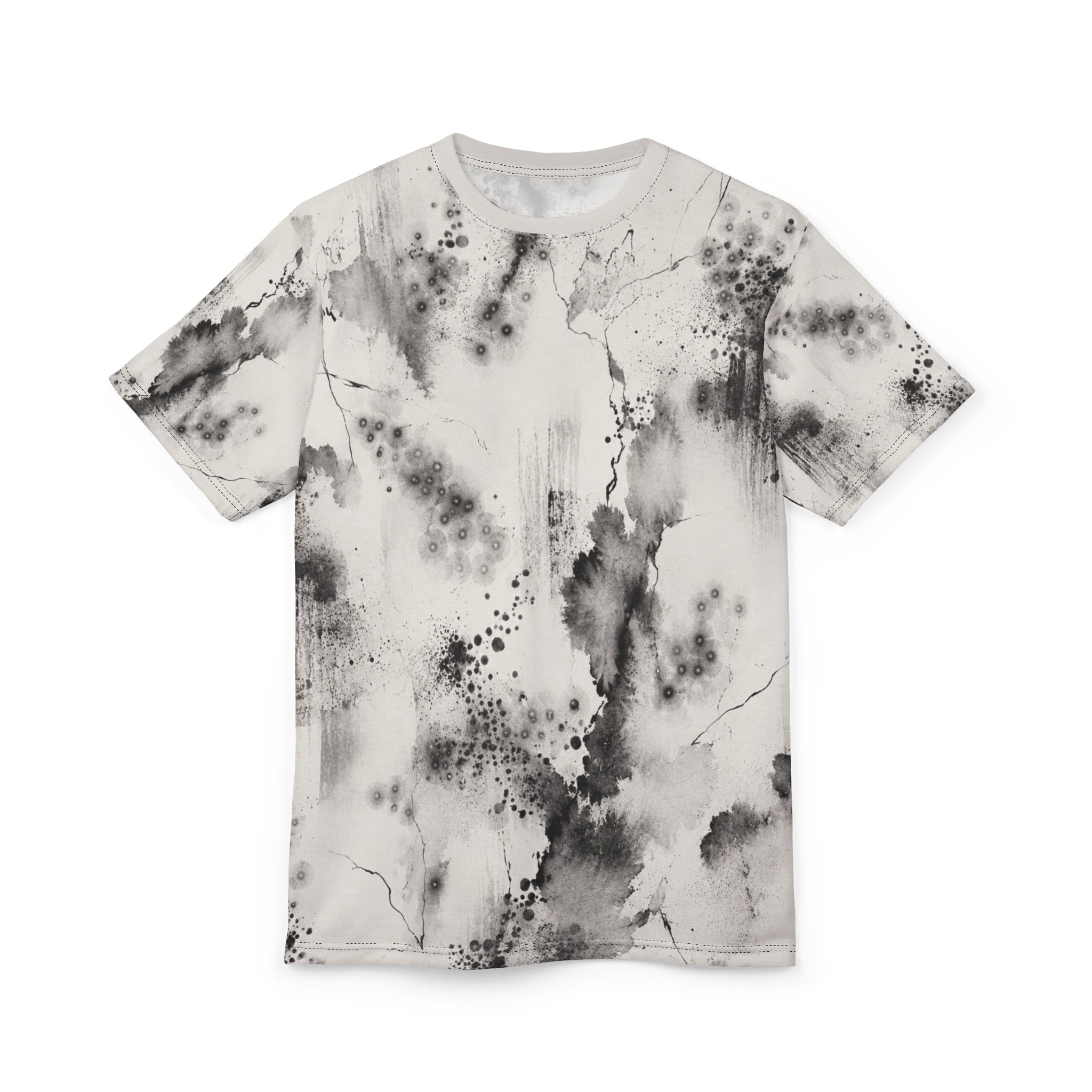 Monochrome Ink Wash Tee | Abstract Watercolor Marble All-Over Print