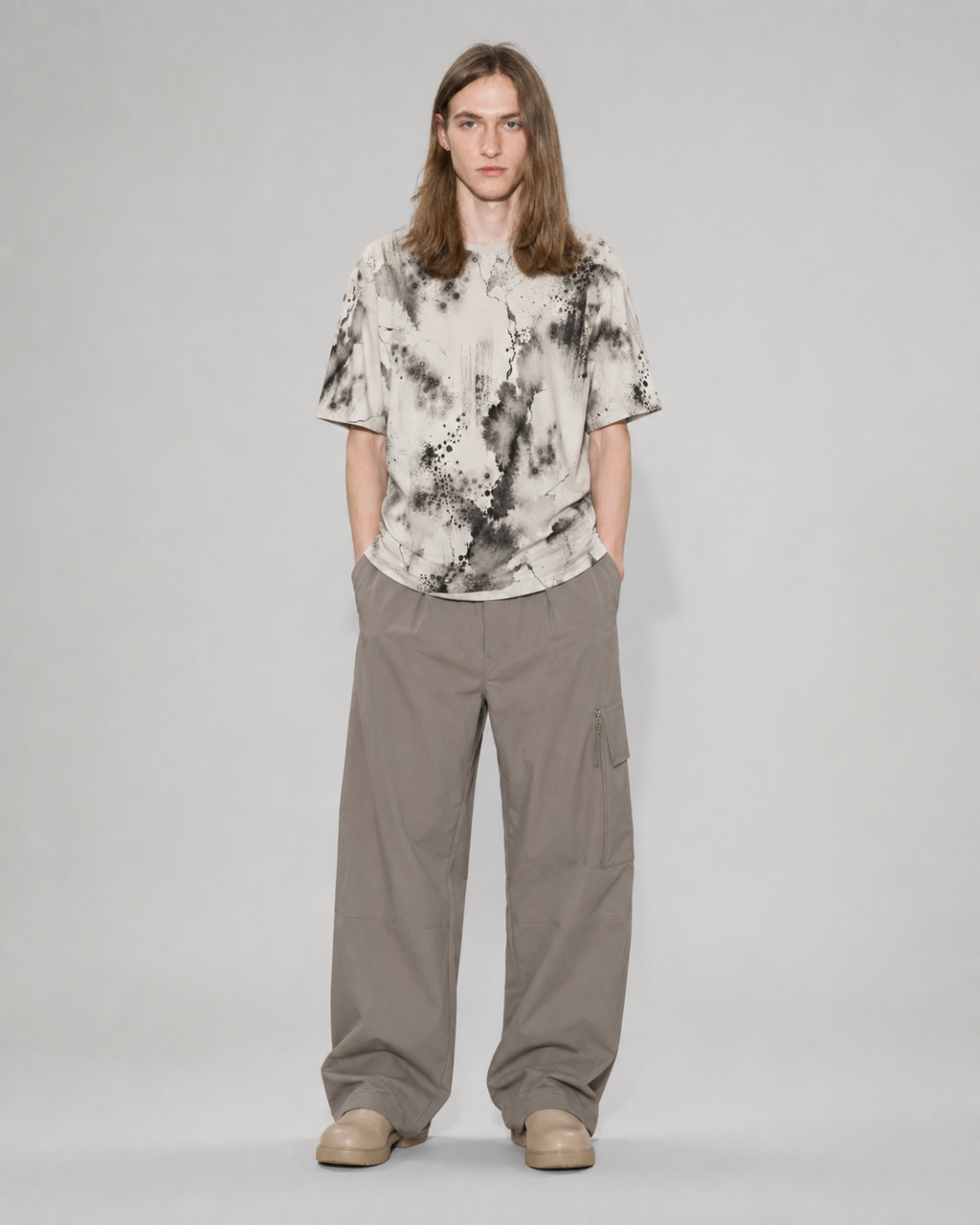 Monochrome Ink Wash Tee | Abstract Watercolor Marble All-Over Print