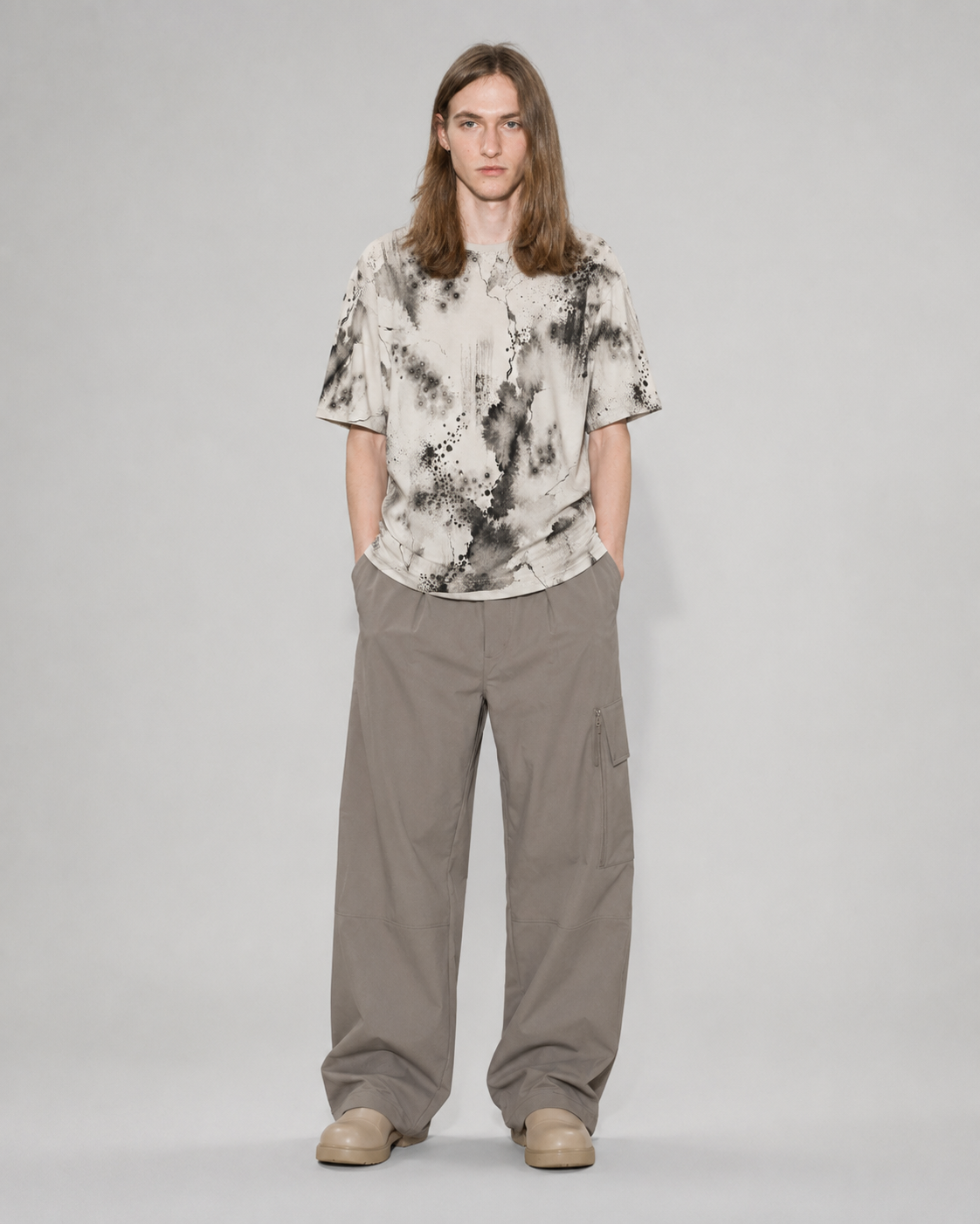 Monochrome Ink Wash Tee | Abstract Watercolor Marble All-Over Print
