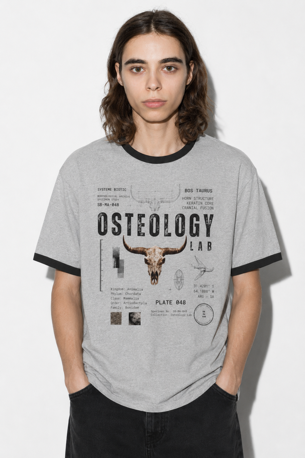 Osteology Lab Skull Diagram T-Shirt | Vintage Anatomy Ringer Tee