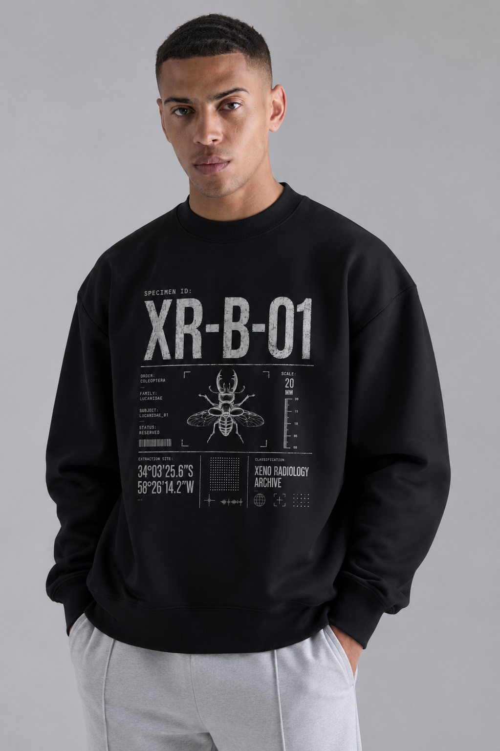 XR-B-01 Insect Specimen Diagram Sweatshirt | Entomology Illustration