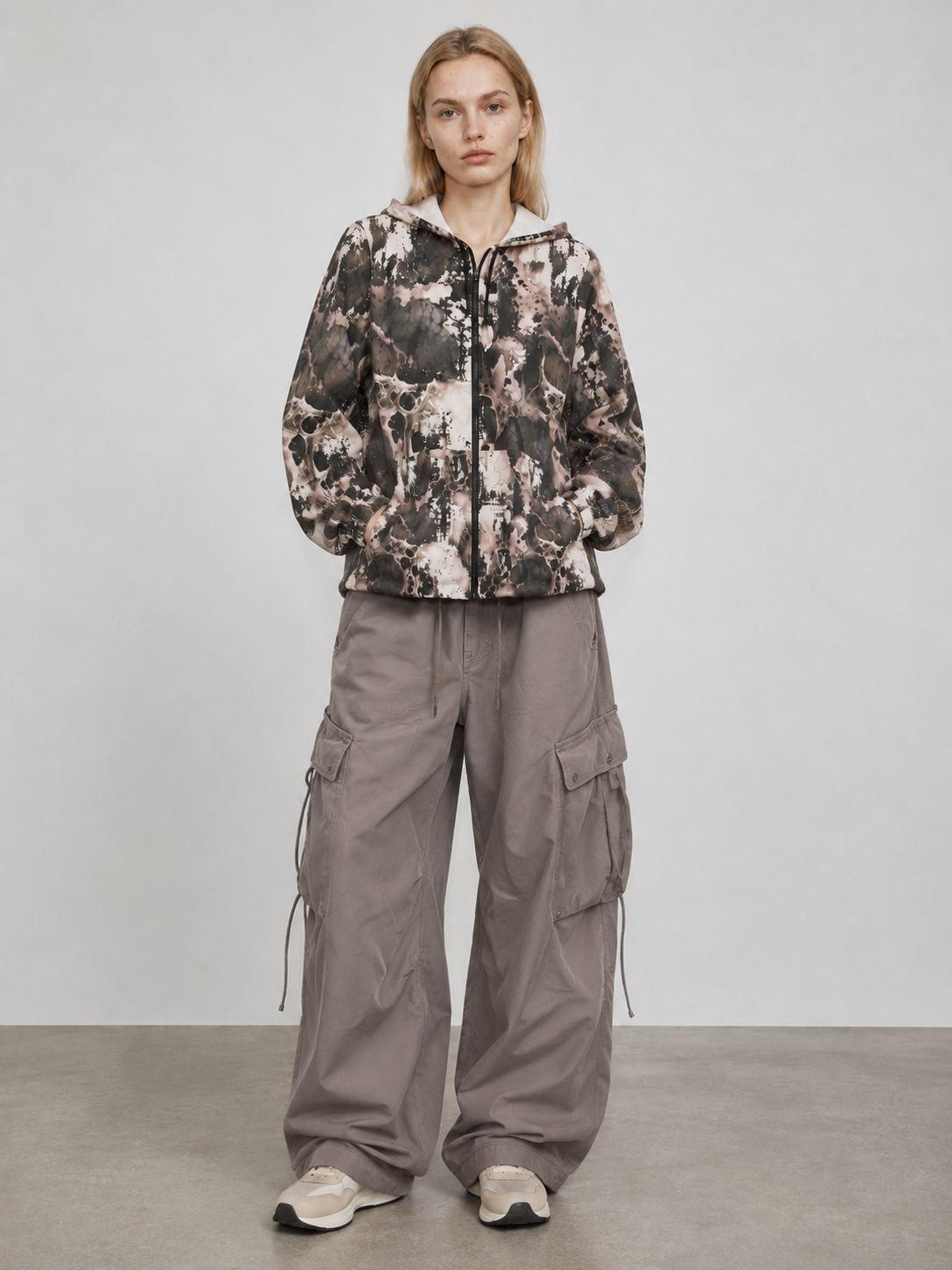 Abstract Marble Print Windbreaker Jacket – Pink & Charcoal All-Over-Print