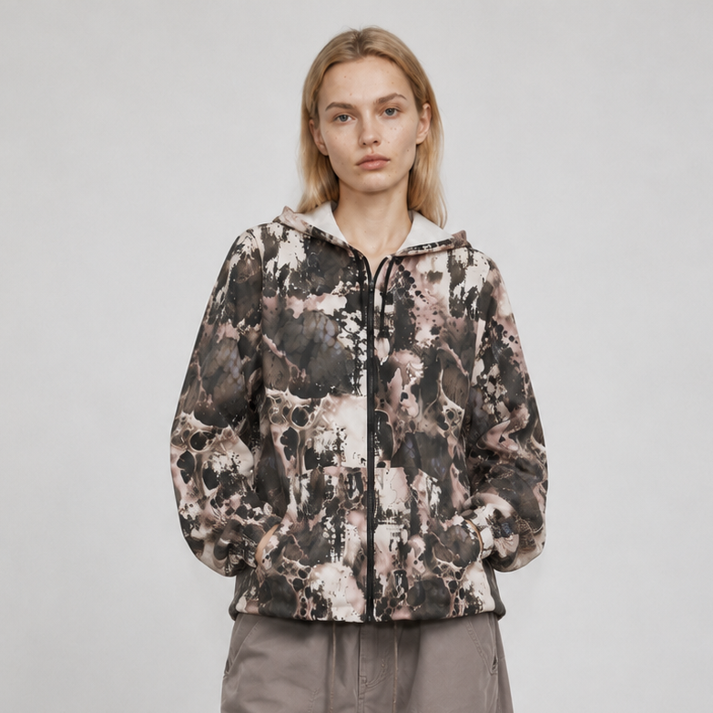 Abstract Marble Print Windbreaker Jacket – Pink & Charcoal All-Over-Print