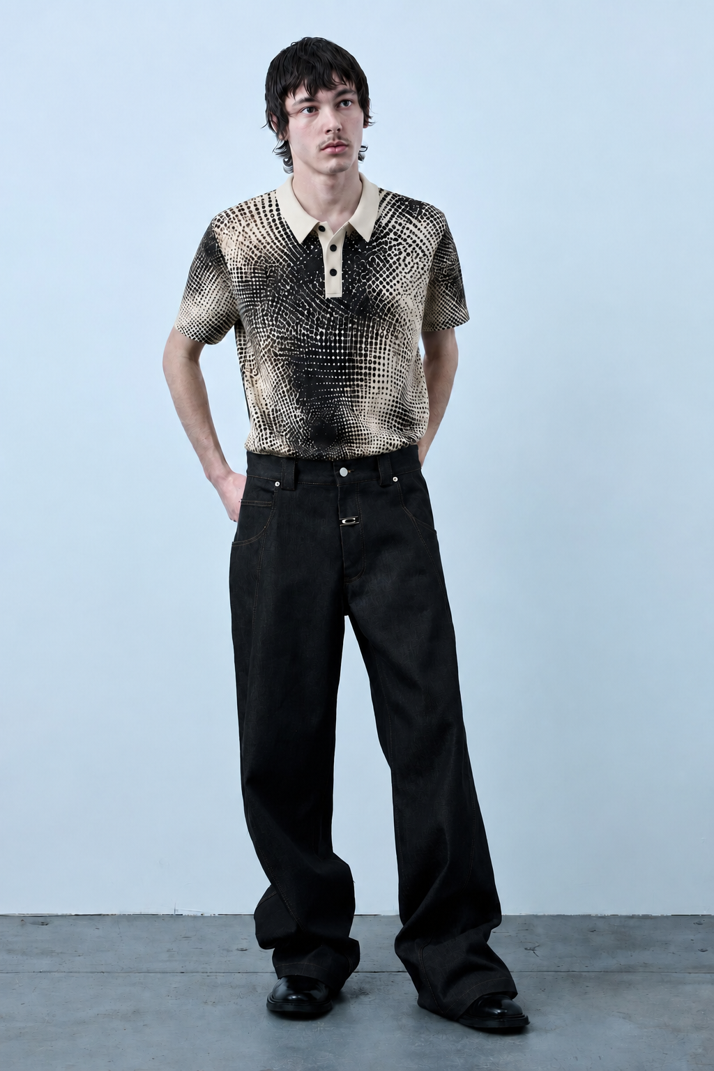 Abstract Smoke Texture Polo Shirt — Men's Patterned All-Over Print Polo