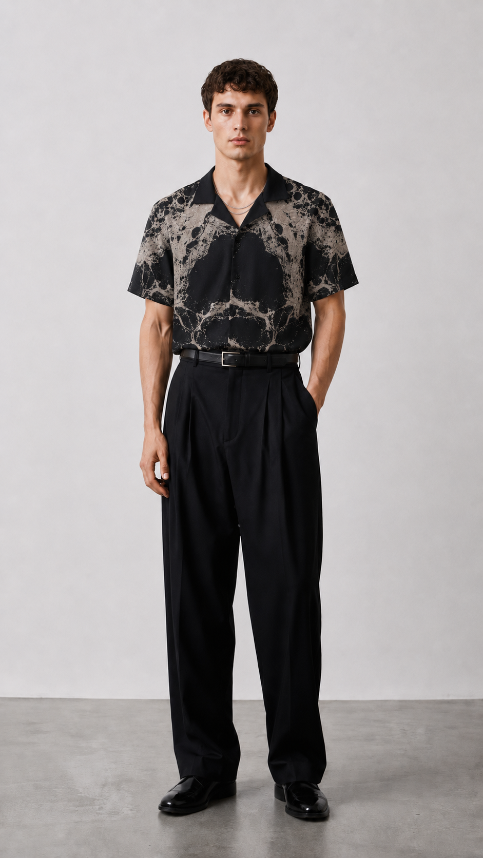 Black Marble Tie-Dye Camp Shirt — Men's Relaxed Button-Front