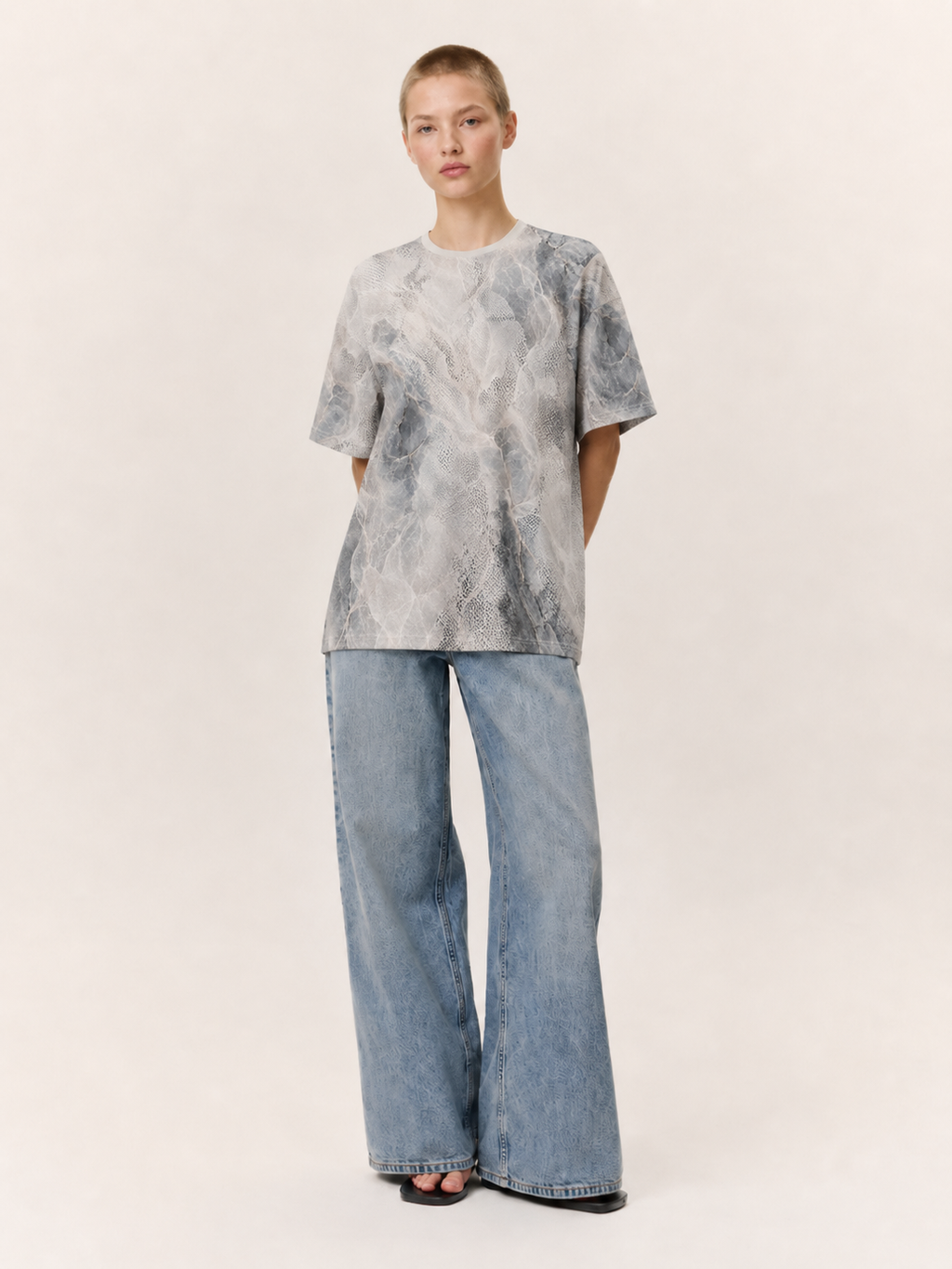 Marble Mist All-Over Print Tee — Subtle Gray Abstract Stone Pattern