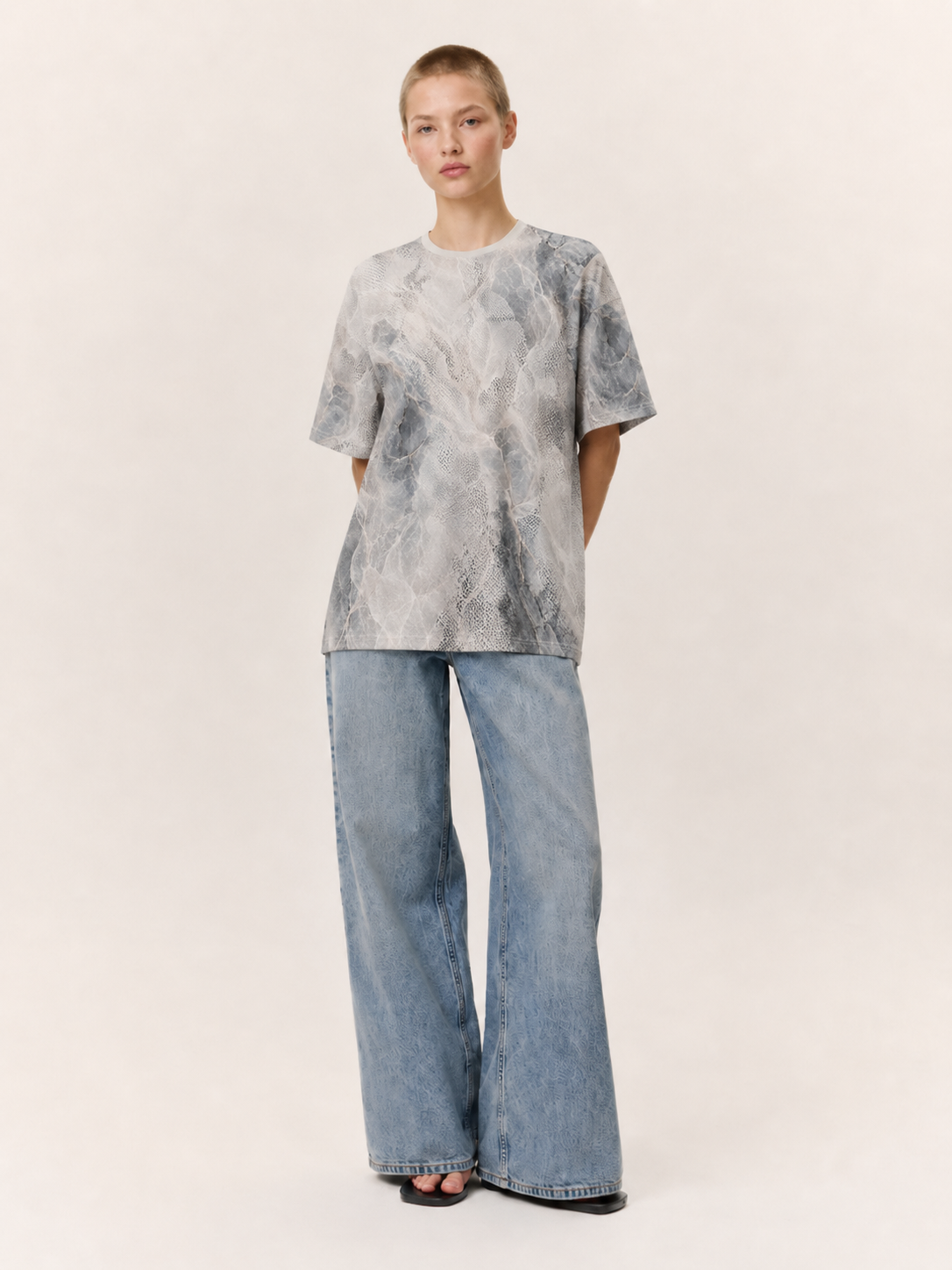 Marble Mist All-Over Print Tee — Subtle Gray Abstract Stone Pattern