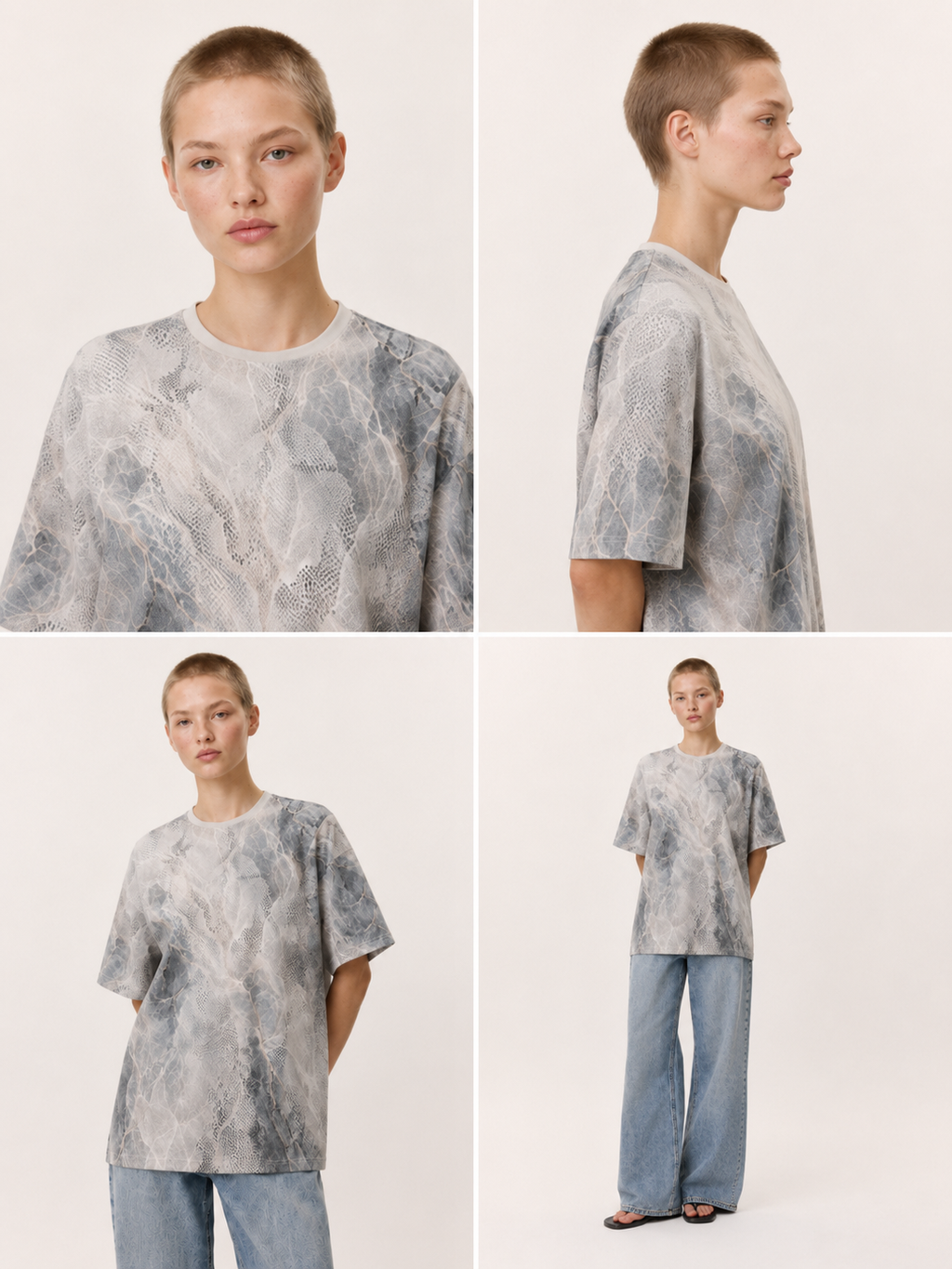 Marble Mist All-Over Print Tee — Subtle Gray Abstract Stone Pattern