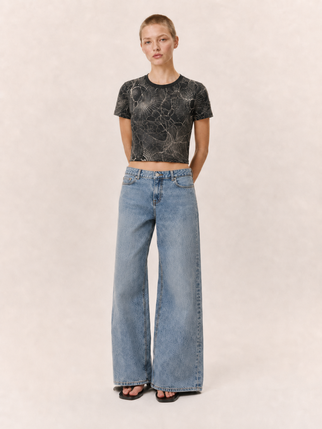 Dark Lace Floral Crop Tee — Vintage Spiderweb Pattern