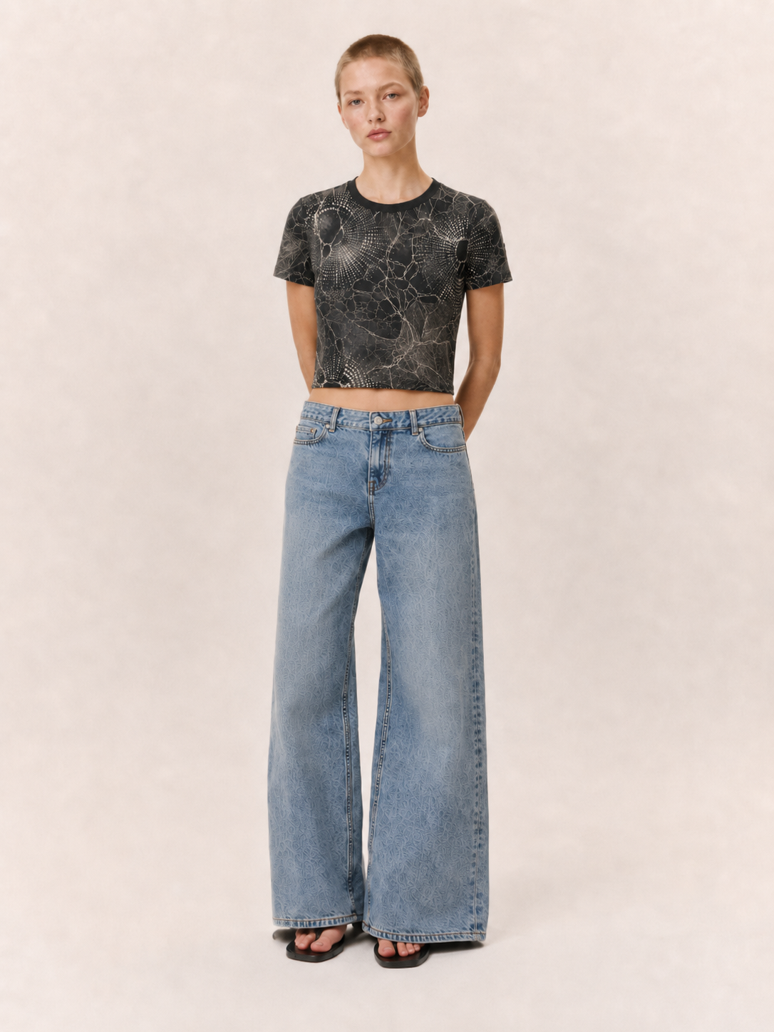 Dark Lace Floral Crop Tee — Vintage Spiderweb Pattern