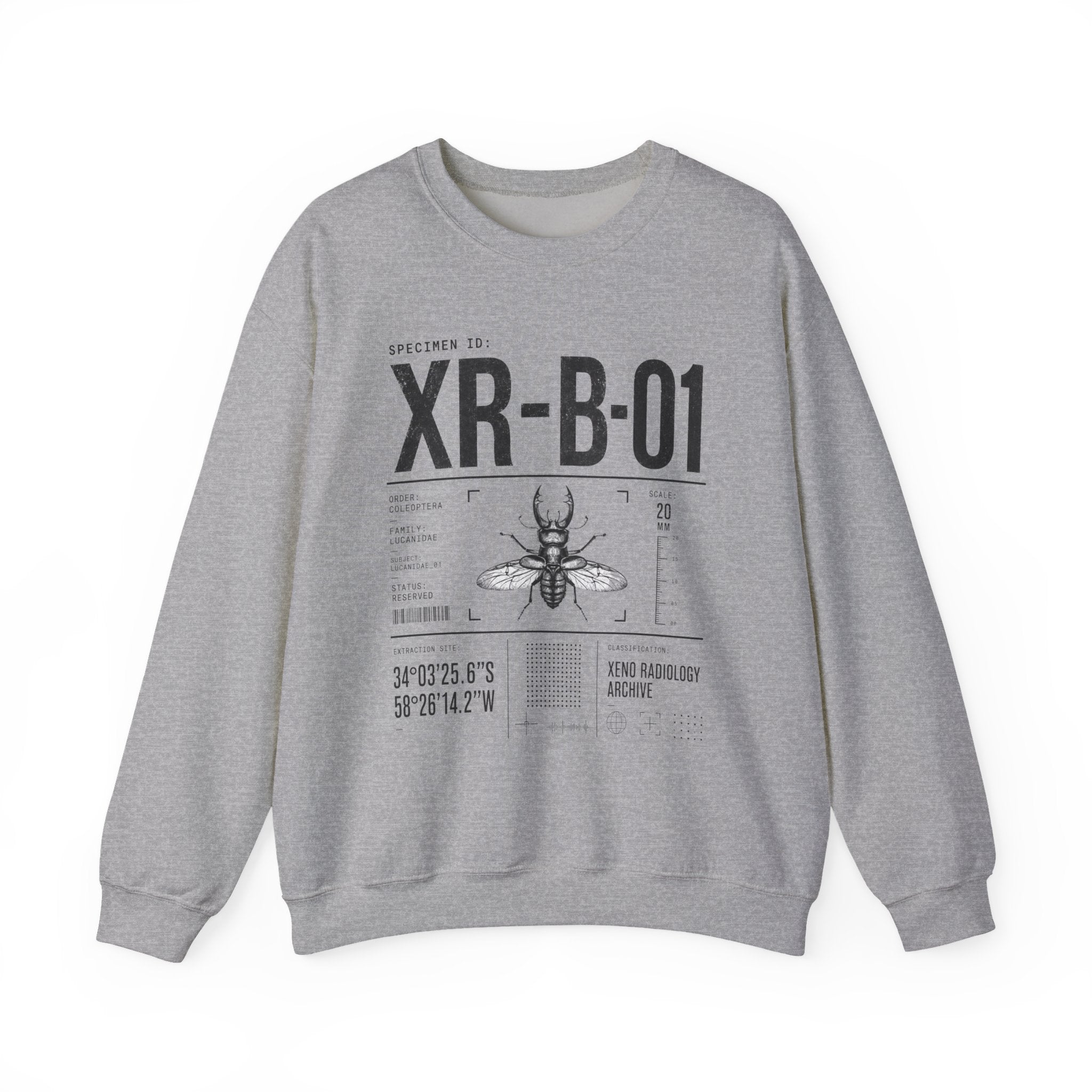 XR-B-01 Insect Specimen Diagram Sweatshirt | Entomology Illustration