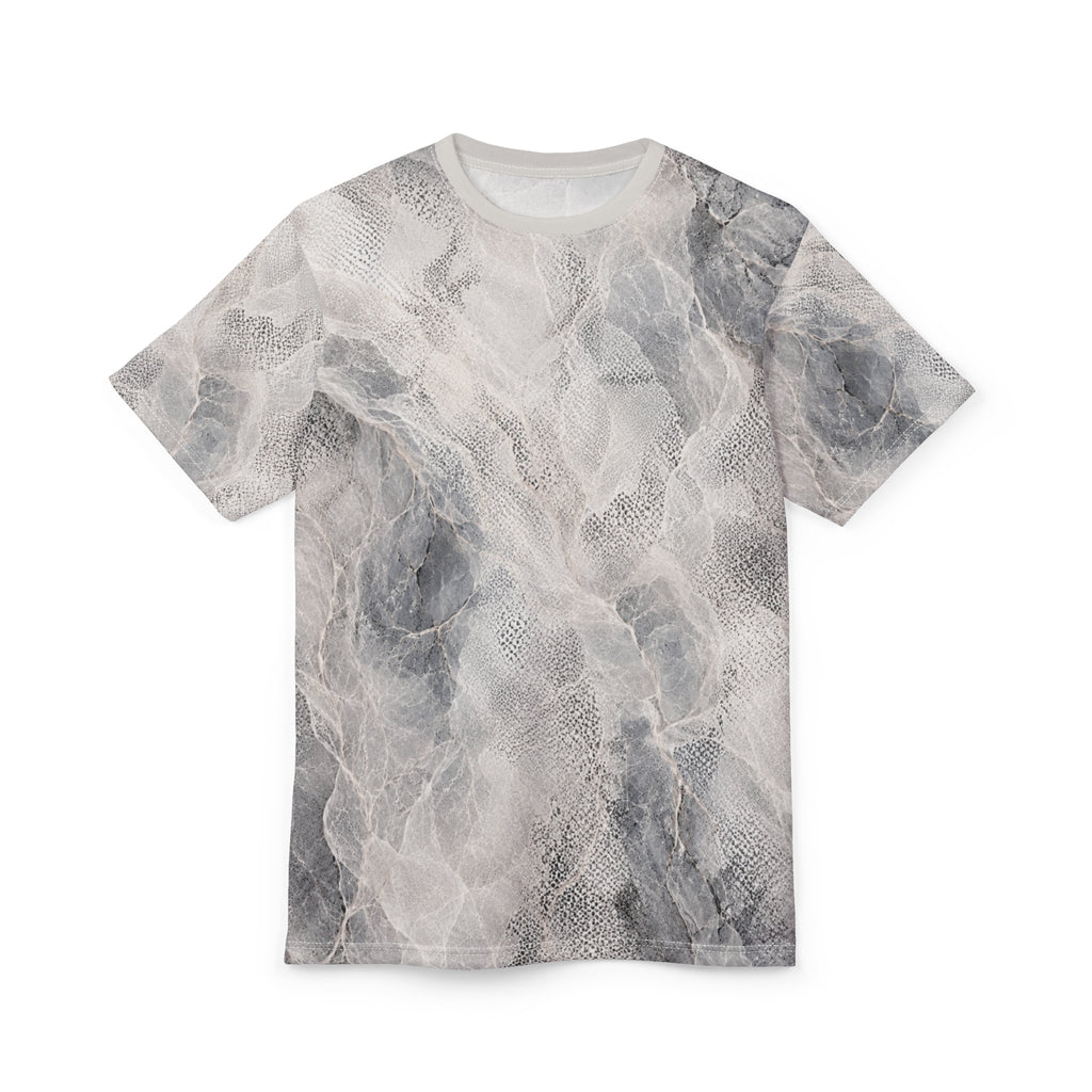 Marble Mist All-Over Print Tee — Subtle Gray Abstract Stone Pattern